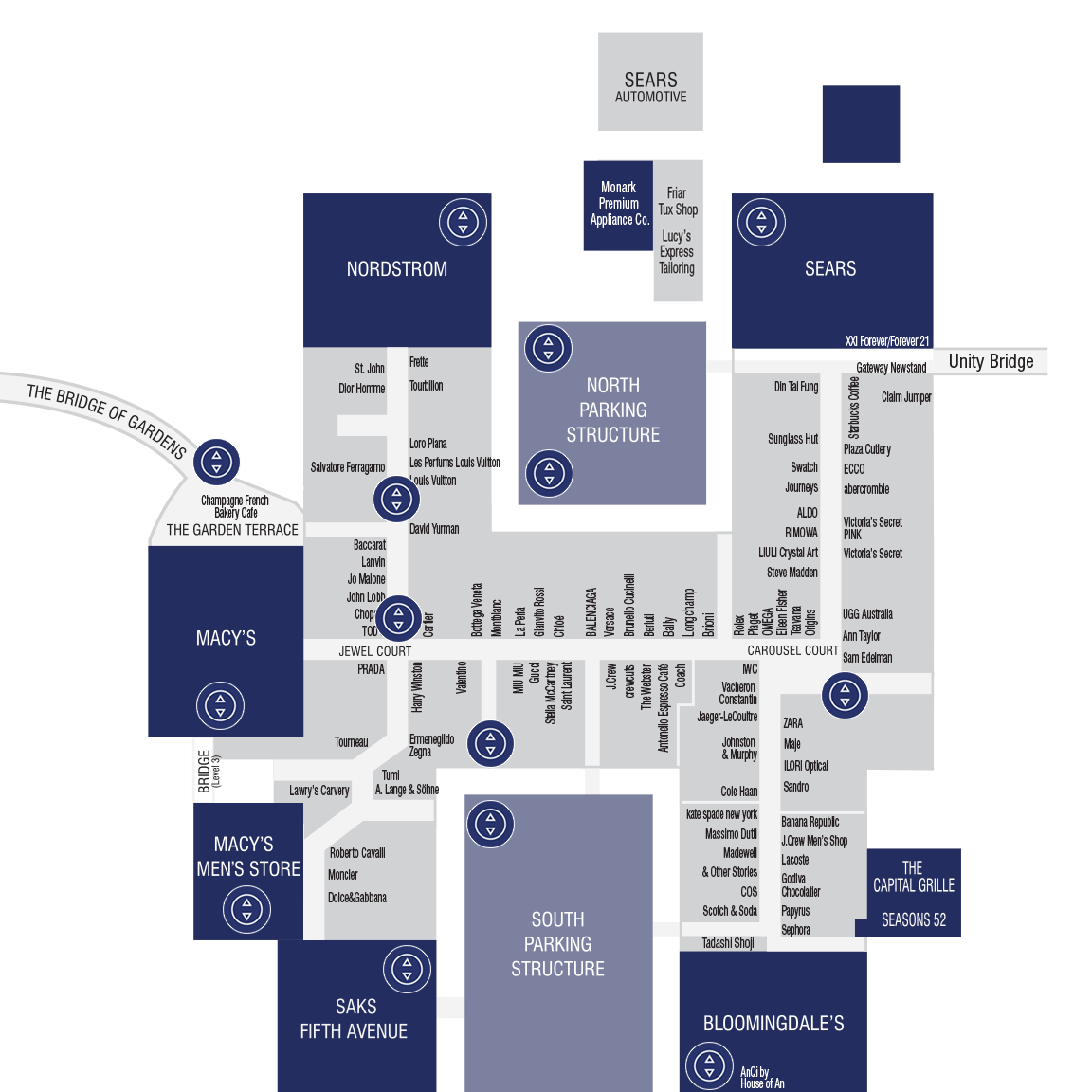 Elevator Locations South Coast Plaza