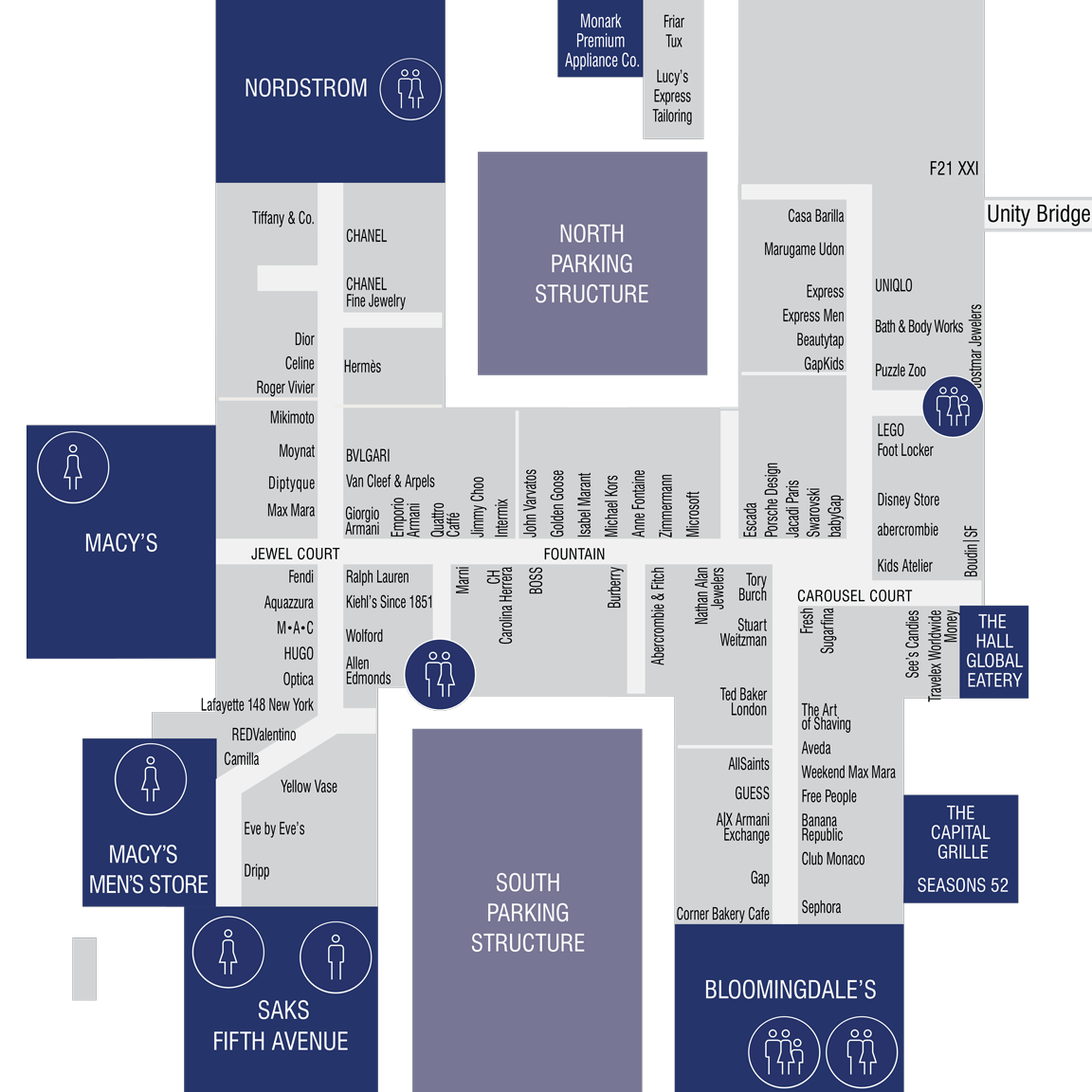 Restroom Locations South Coast Plaza