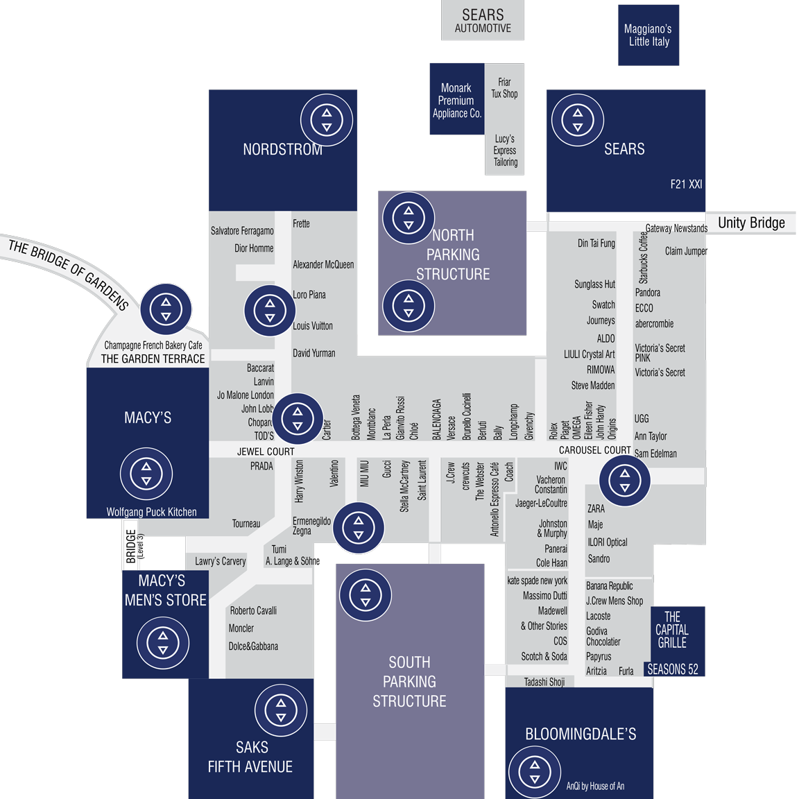 Maps of South Coast Plaza, Mall, Costa Mesa