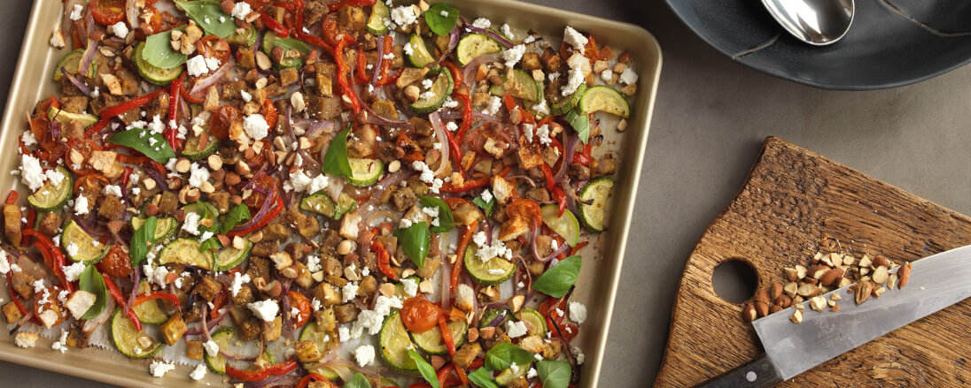 Sheet Pan Meal: Ratatouille with Feta, Almonds and Breadcrumbs