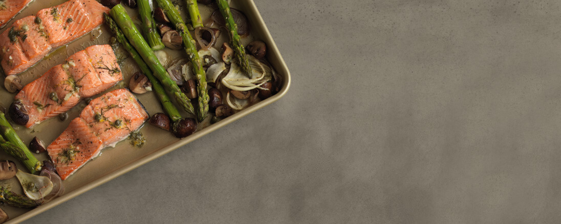 Sheet Pan Meal: Salmon with Asparagus, Fennel, Mushrooms and Lemon Butter