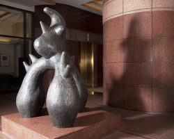 Bulbous dimensions and spiky projections lend Joan Miró’s bronze bird a fantastical presence. A surrealist, Miró is known for such fanciful abstractions, blending invention with the spirit of nature. Enormous, three-dimensional works that he created before the end of his prodigious career seem to transform the strange personages in his earlier paintings into physically imposing characters.